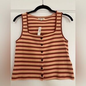 Madewell Rust & Pink Striped Ribbed Button Tank